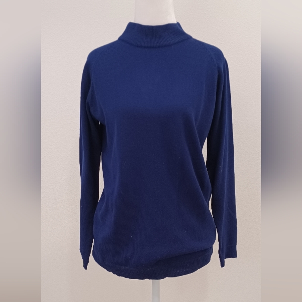 Vtg High Collar Zip Back Navy Blue Sweater